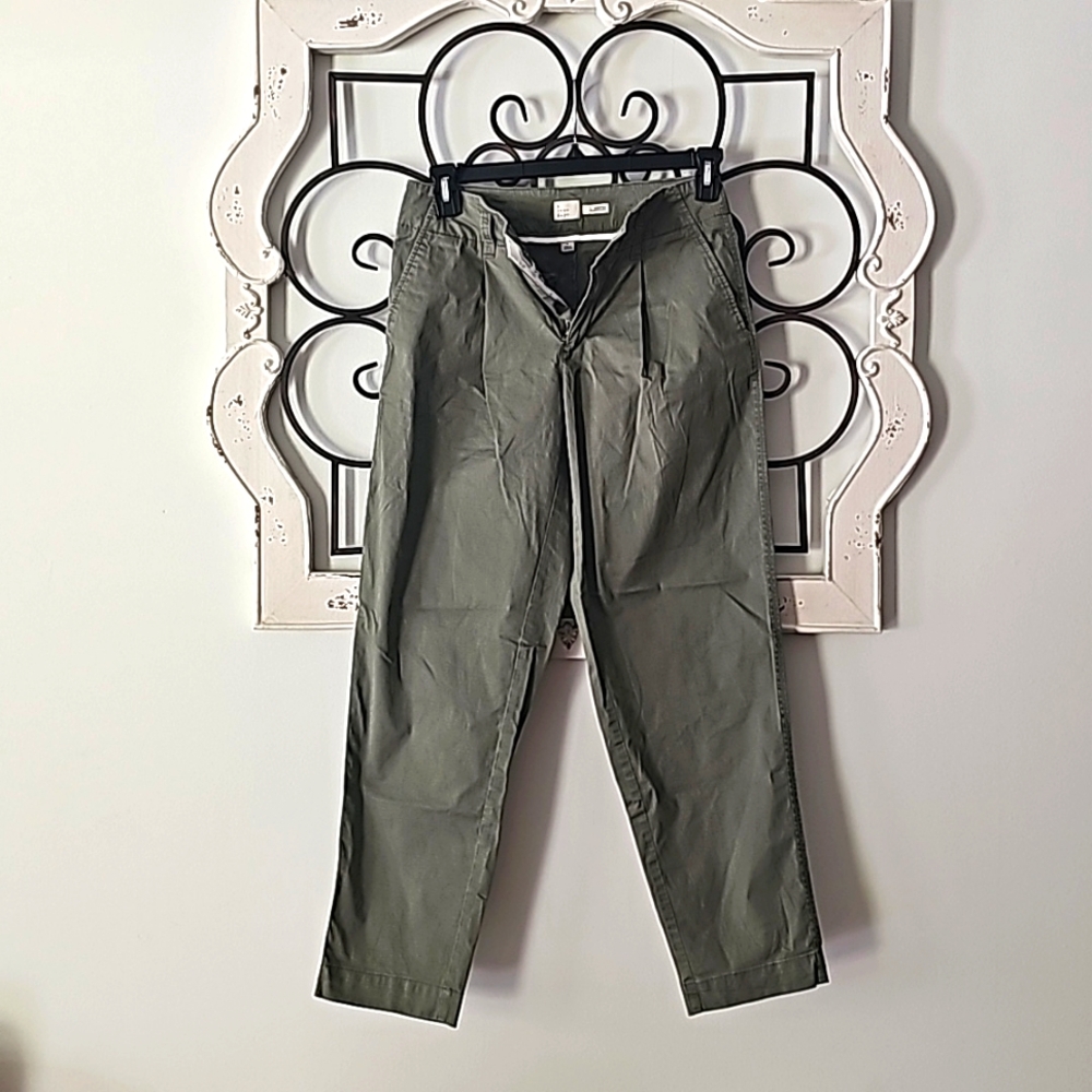 A New Day Women Pants Stretch Chino Pleated Tapered Leg Hi-Rise Green Sz. 4